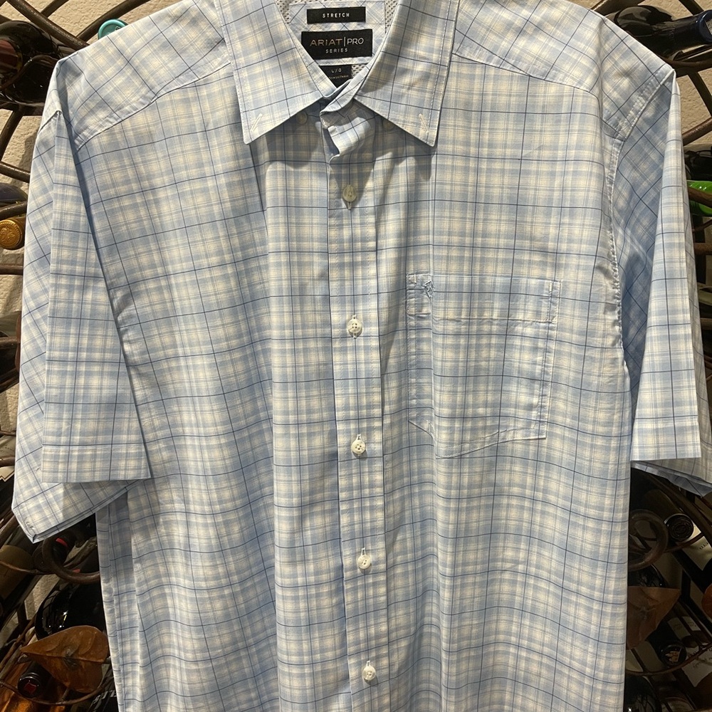 Ariat Pro Men's Light Blue Plaid Button-Down Shirt - Picture 2 of 9